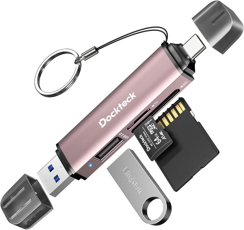 Dockteck SD Card Reader, 5G Super Speed USB3.0 SD/TF Card Reader, 3-Slot USB A/C to SD/Micro SD/USB A Memory Card Reader for UHS-I SD/Micro SD/SDHC/SDXC/MMC, Support OTG for Plug&Play,Pink - Image 1